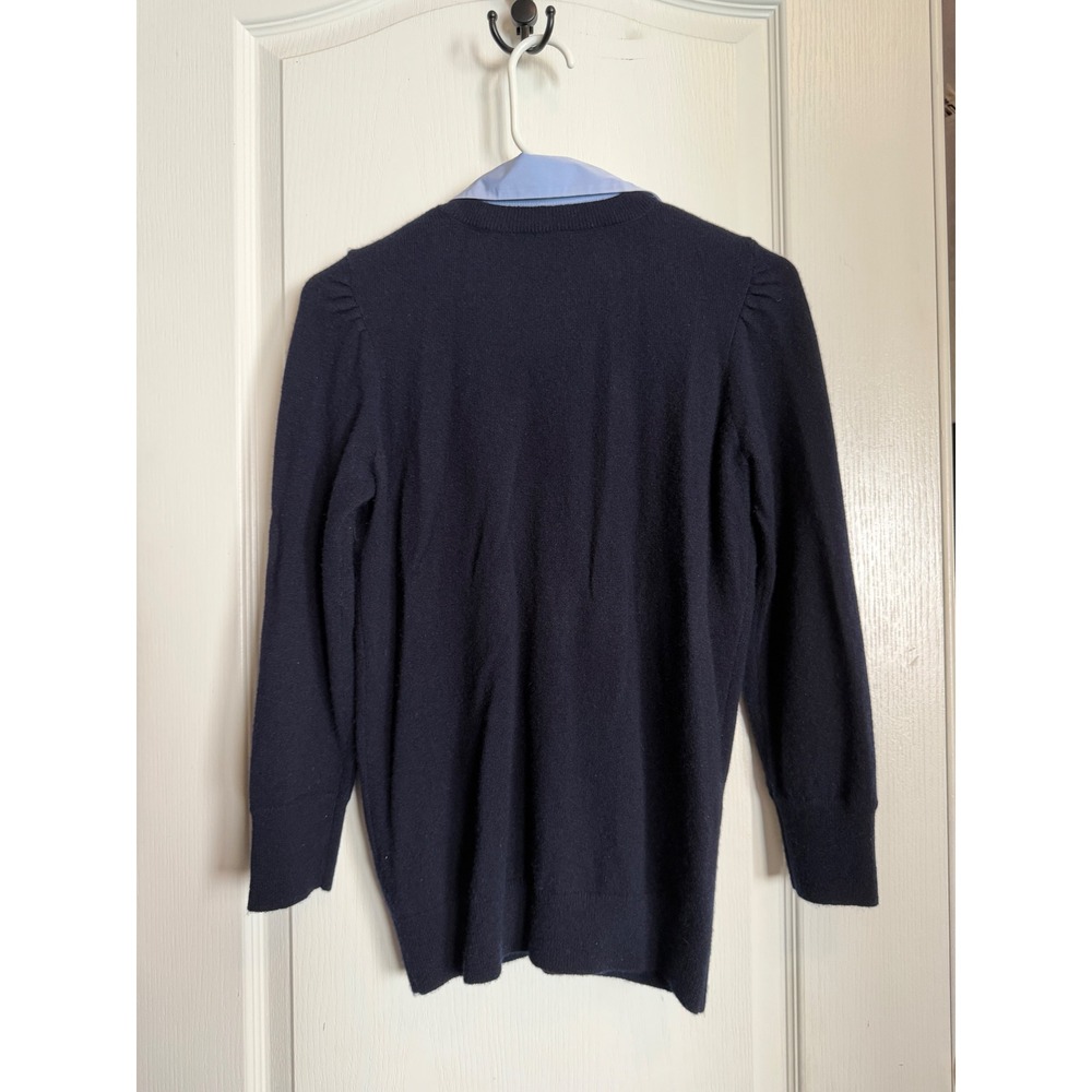 Vince Navy Blue 100% Cashmere Layered Look Cardigan Collared Shirt Contrast M - Picture 10 of 14